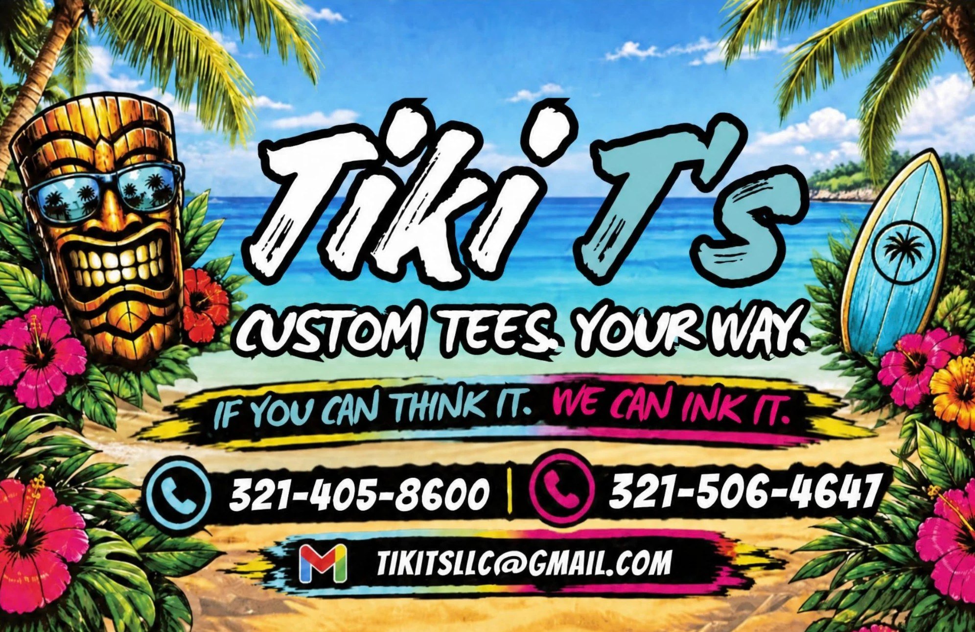 Tiki T's. Custom tees, your way. If you can think it, we can ink it. tikitsllc@gmail.com